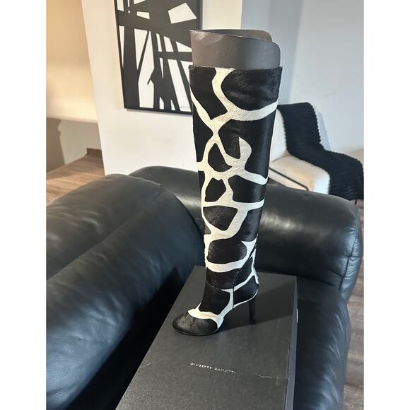 NEW Giuseppe Zanotti Hattie Boots Calfhair Giraffe Print Over the Knee Boot 37.5 - Picture 4 of 10
